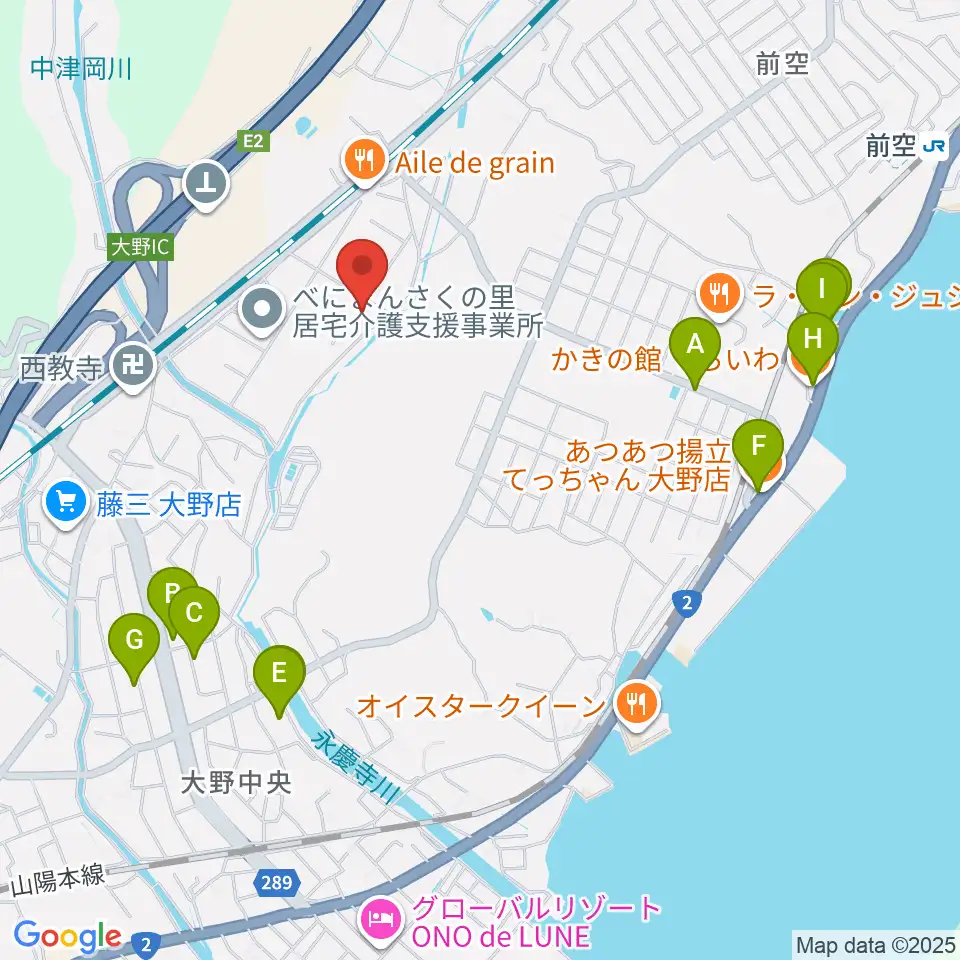 フジタスクエアまるくる大野周辺のファミレス・ファーストフード一覧地図