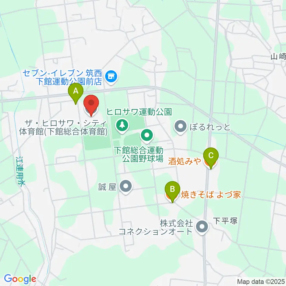 ザ・ヒロサワ・シティ体育館周辺のファミレス・ファーストフード一覧地図