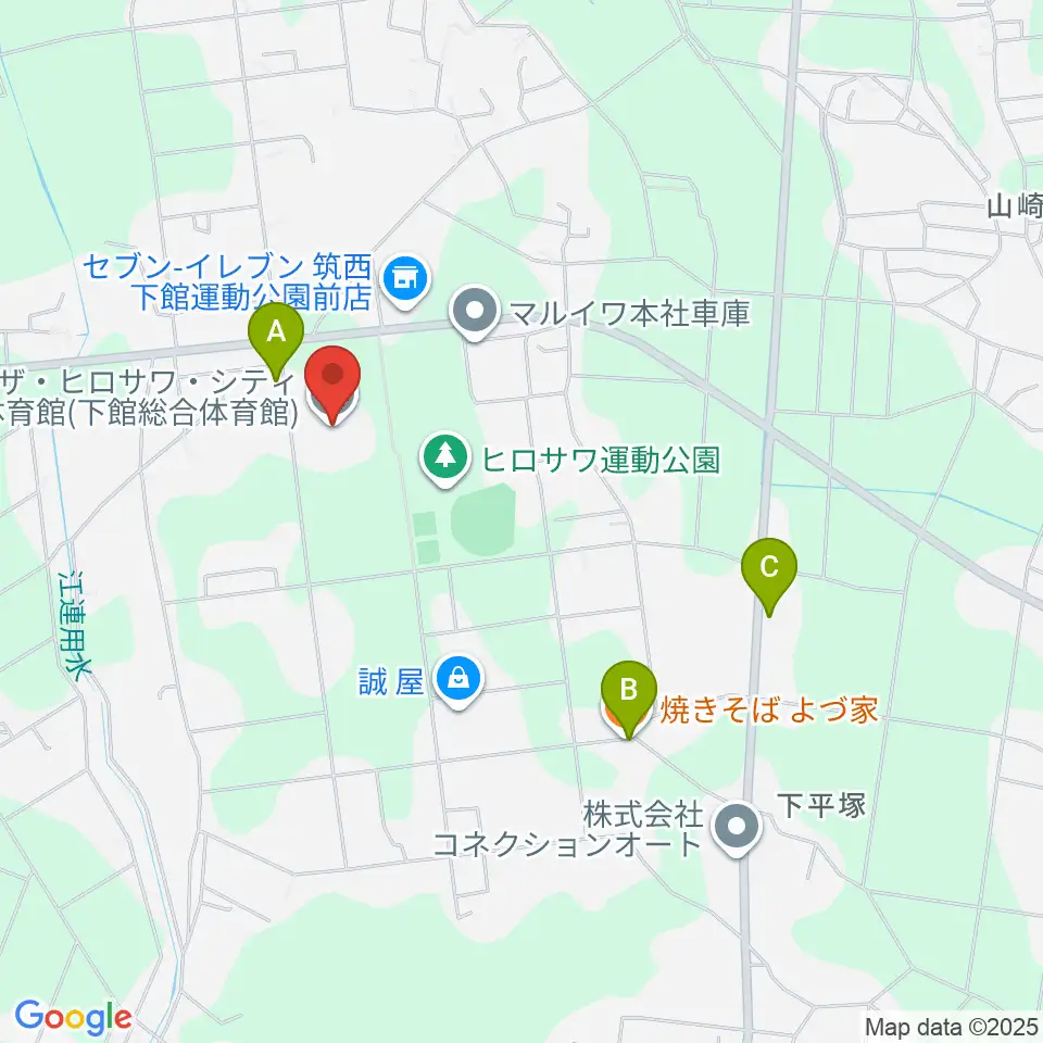 ザ・ヒロサワ・シティ体育館周辺のファミレス・ファーストフード一覧地図
