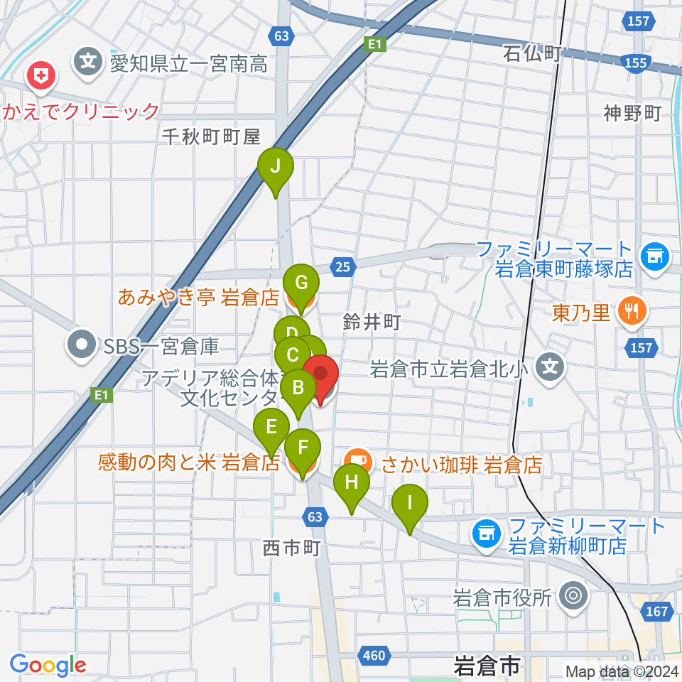 アデリア総合体育文化センター周辺のファミレス・ファーストフード一覧地図