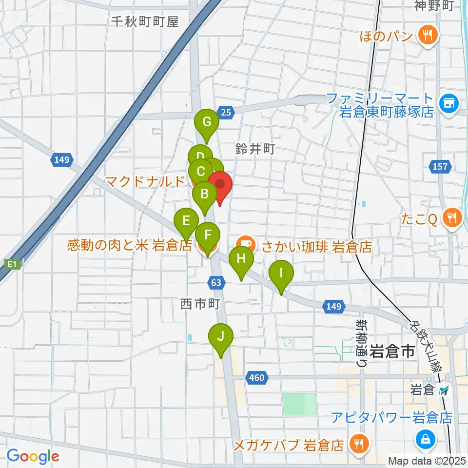 アデリア総合体育文化センター周辺のファミレス・ファーストフード一覧地図