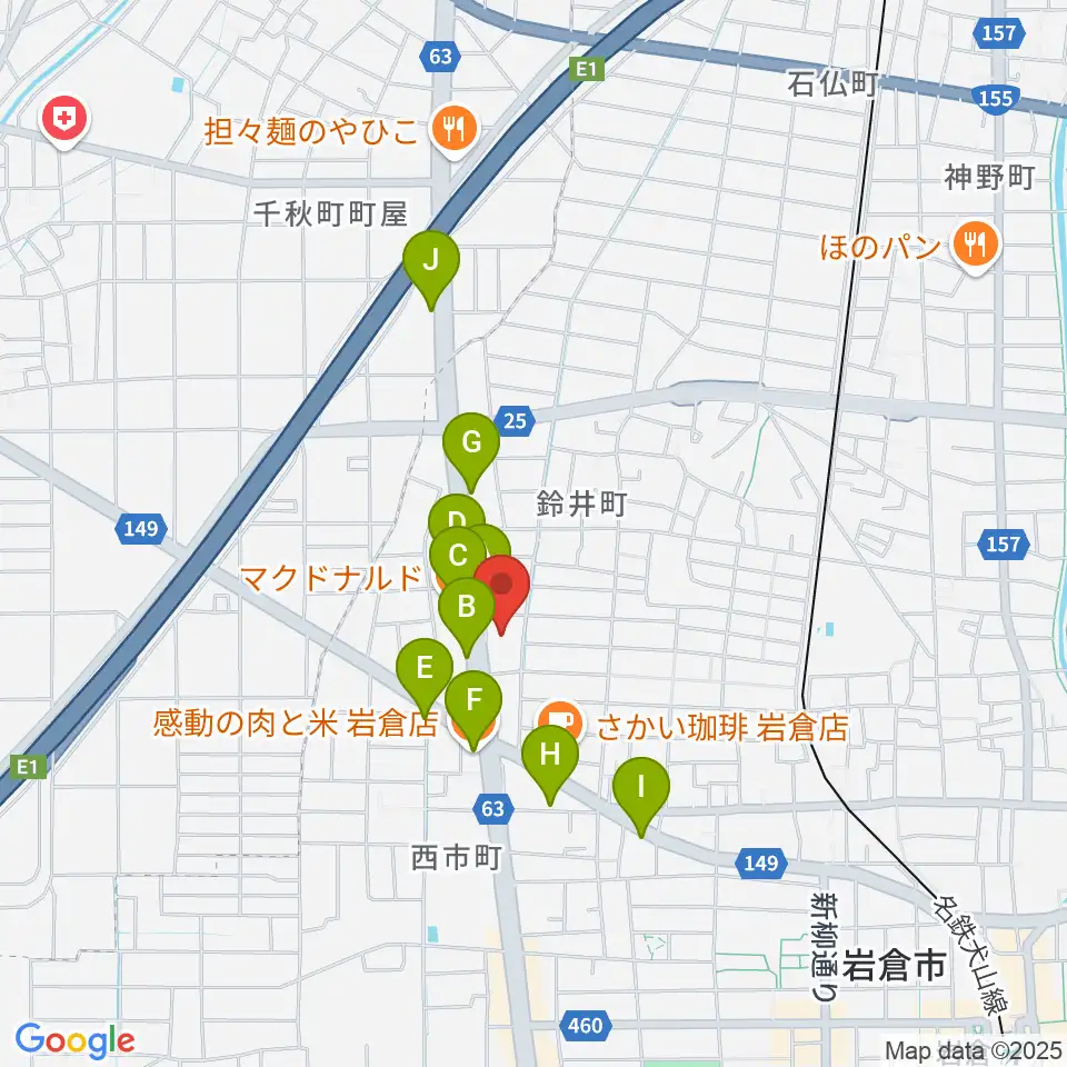 アデリア総合体育文化センター周辺のファミレス・ファーストフード一覧地図