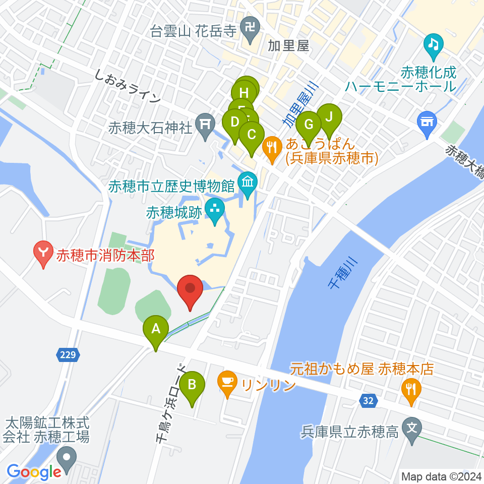 品川リフラ赤穂市民総合体育館周辺のファミレス・ファーストフード一覧地図