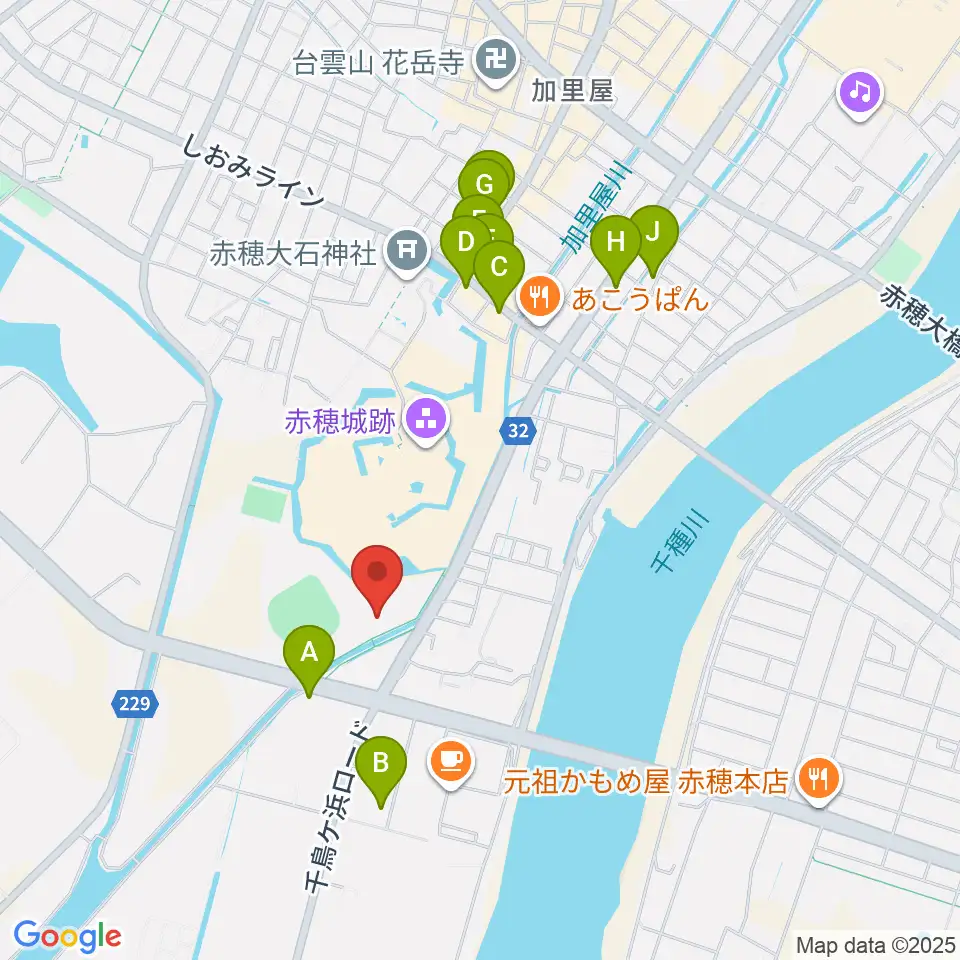 品川リフラ赤穂市民総合体育館周辺のファミレス・ファーストフード一覧地図