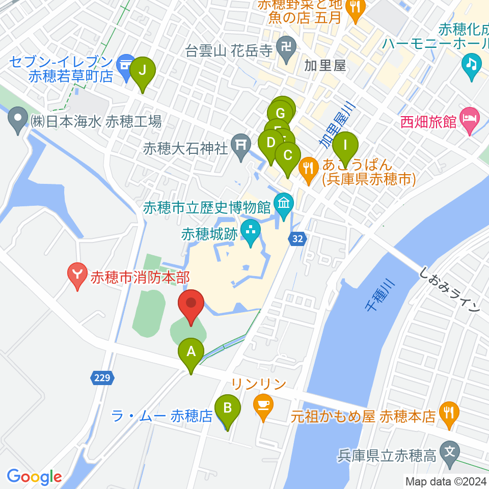 赤穂トラストホープ球場周辺のファミレス・ファーストフード一覧地図