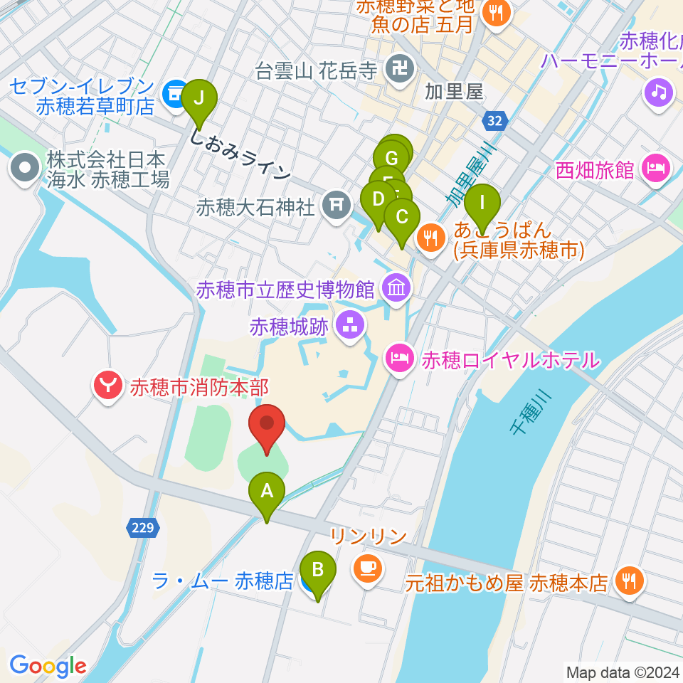 赤穂トラストホープ球場周辺のファミレス・ファーストフード一覧地図