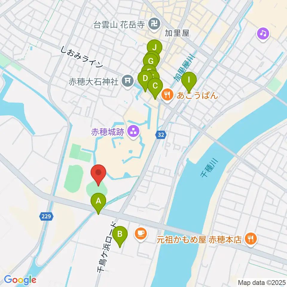 赤穂トラストホープ球場周辺のファミレス・ファーストフード一覧地図