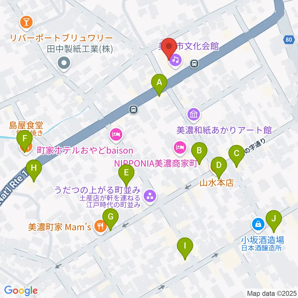 美濃市文化会館周辺のファミレス・ファーストフード一覧地図