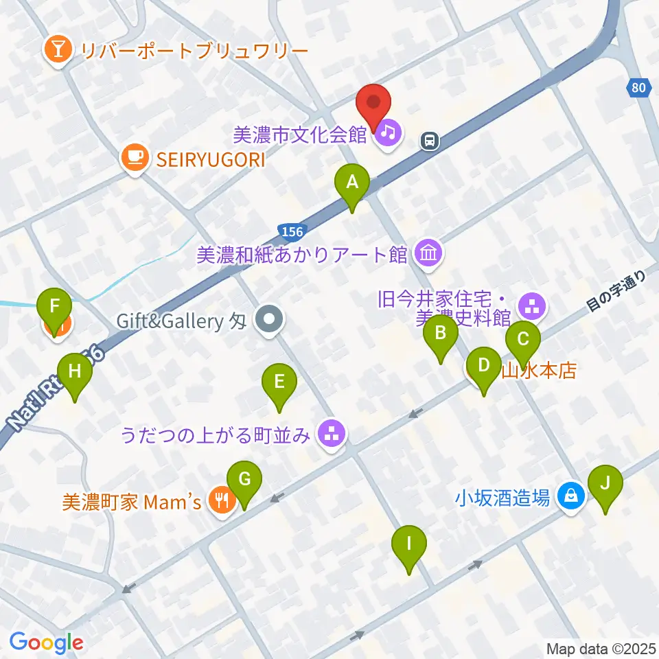 美濃市文化会館周辺のファミレス・ファーストフード一覧地図