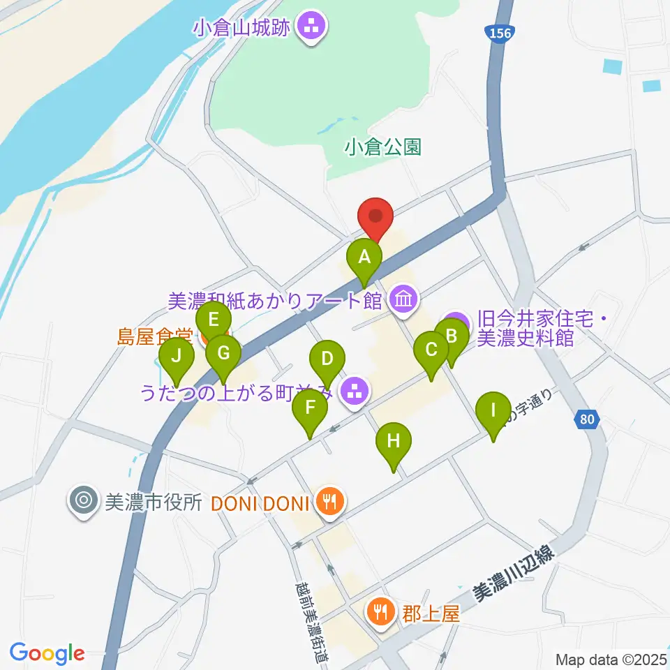 美濃市文化会館周辺のファミレス・ファーストフード一覧地図