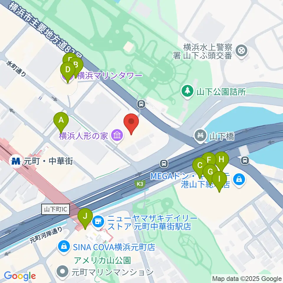 横浜人形の家周辺のファミレス・ファーストフード一覧地図