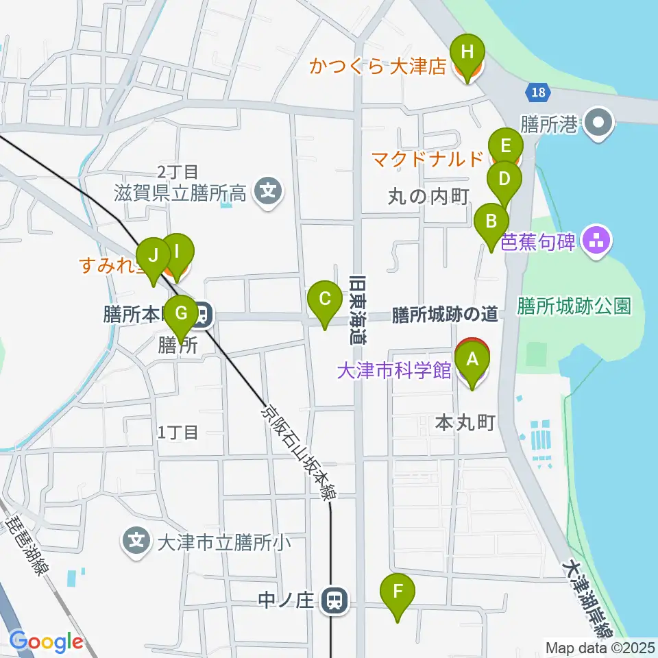 大津市生涯学習センター周辺のファミレス・ファーストフード一覧地図