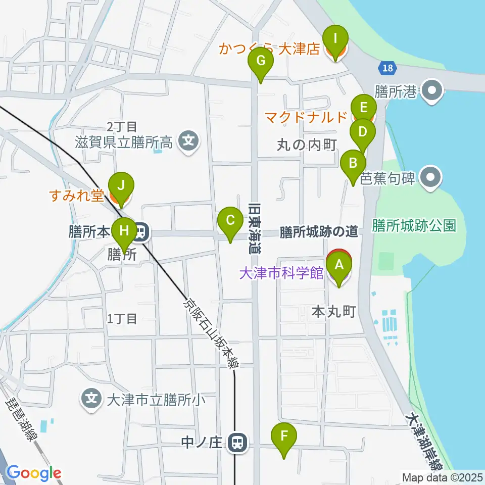 大津市生涯学習センター周辺のファミレス・ファーストフード一覧地図