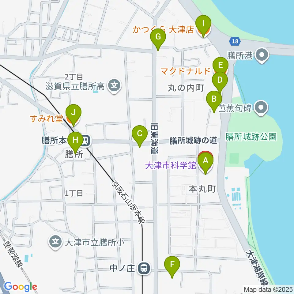 大津市生涯学習センター周辺のファミレス・ファーストフード一覧地図