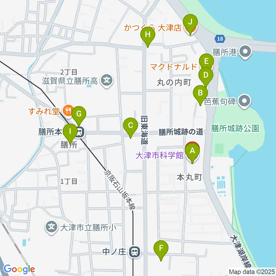 大津市生涯学習センター周辺のファミレス・ファーストフード一覧地図