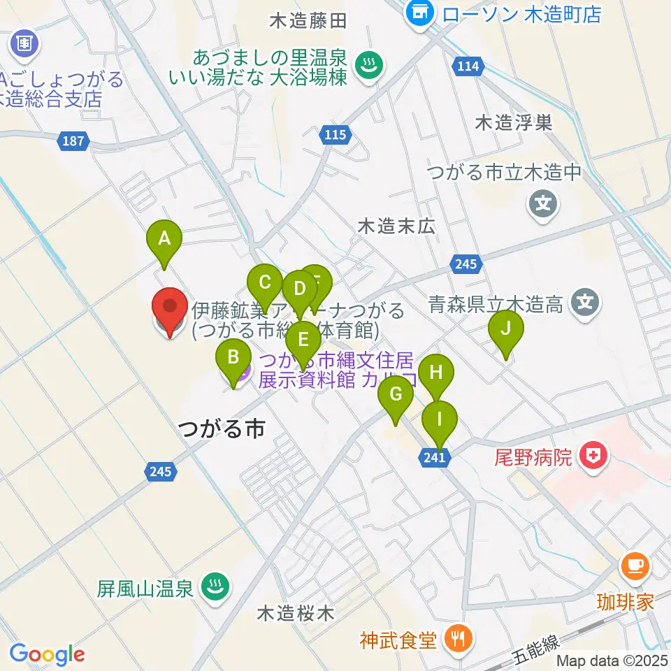 伊藤鉱業アリーナつがる周辺のファミレス・ファーストフード一覧地図