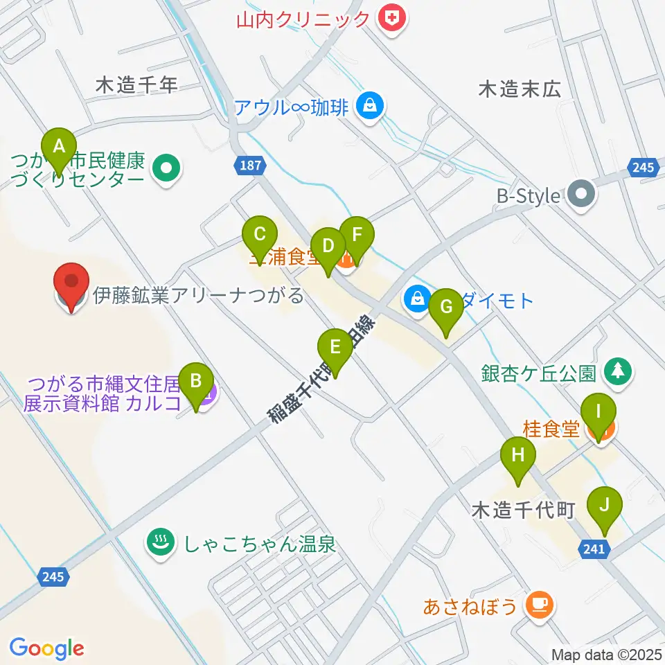 伊藤鉱業アリーナつがる周辺のファミレス・ファーストフード一覧地図