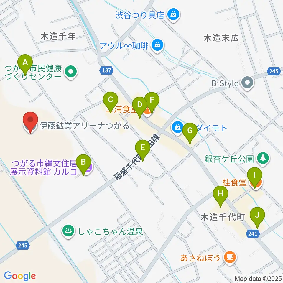 伊藤鉱業アリーナつがる周辺のファミレス・ファーストフード一覧地図