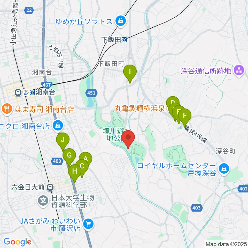 境川遊水地公園野球場周辺のファミレス・ファーストフード一覧地図