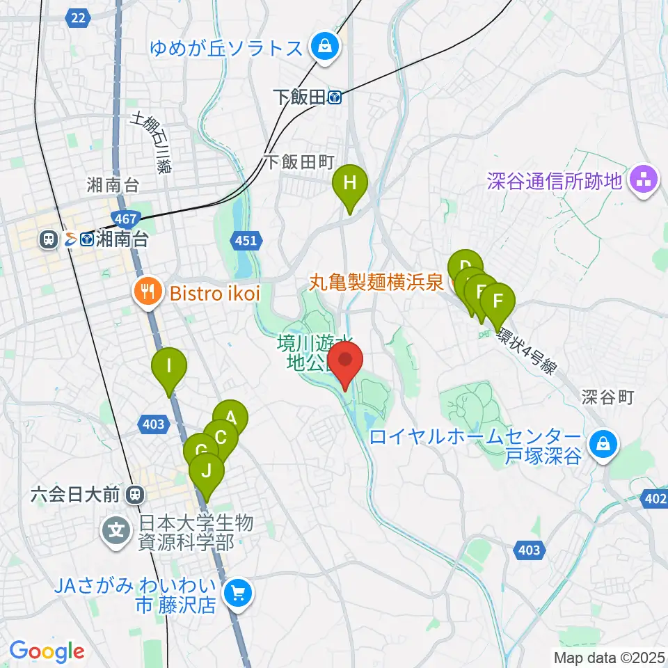 境川遊水地公園野球場周辺のファミレス・ファーストフード一覧地図