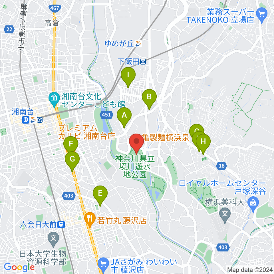 境川遊水地公園多目的グラウンド周辺のファミレス・ファーストフード一覧地図