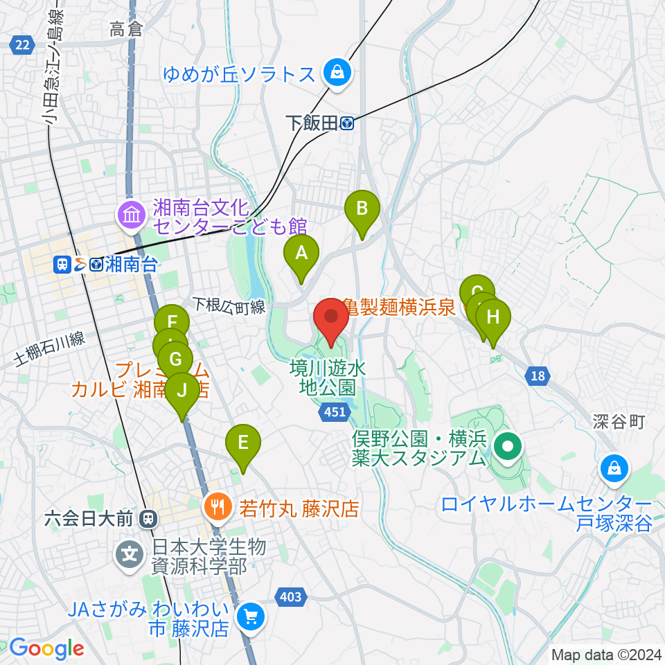 境川遊水地公園多目的グラウンド周辺のファミレス・ファーストフード一覧地図