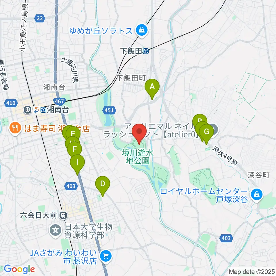 境川遊水地公園多目的グラウンド周辺のファミレス・ファーストフード一覧地図