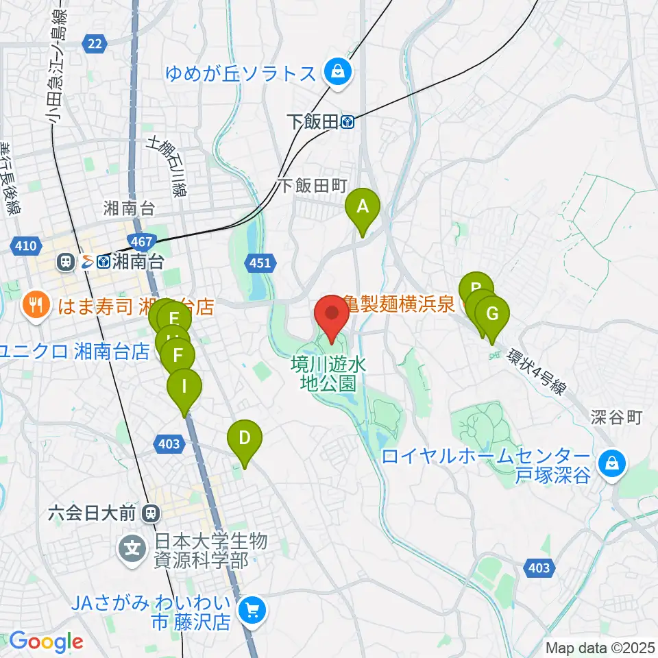 境川遊水地公園多目的グラウンド周辺のファミレス・ファーストフード一覧地図