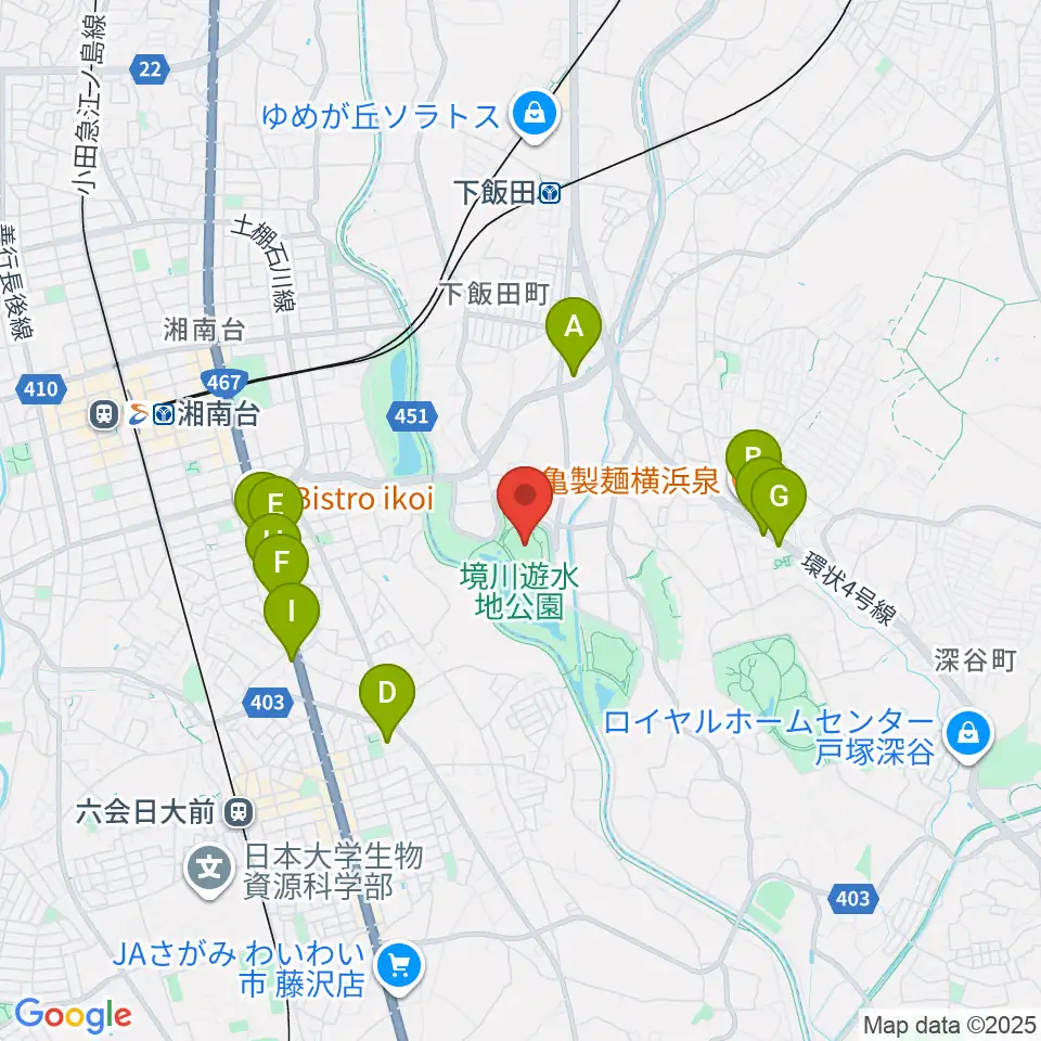 境川遊水地公園多目的グラウンド周辺のファミレス・ファーストフード一覧地図