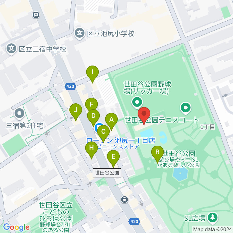 せたがや未来の平和館周辺のファミレス・ファーストフード一覧地図