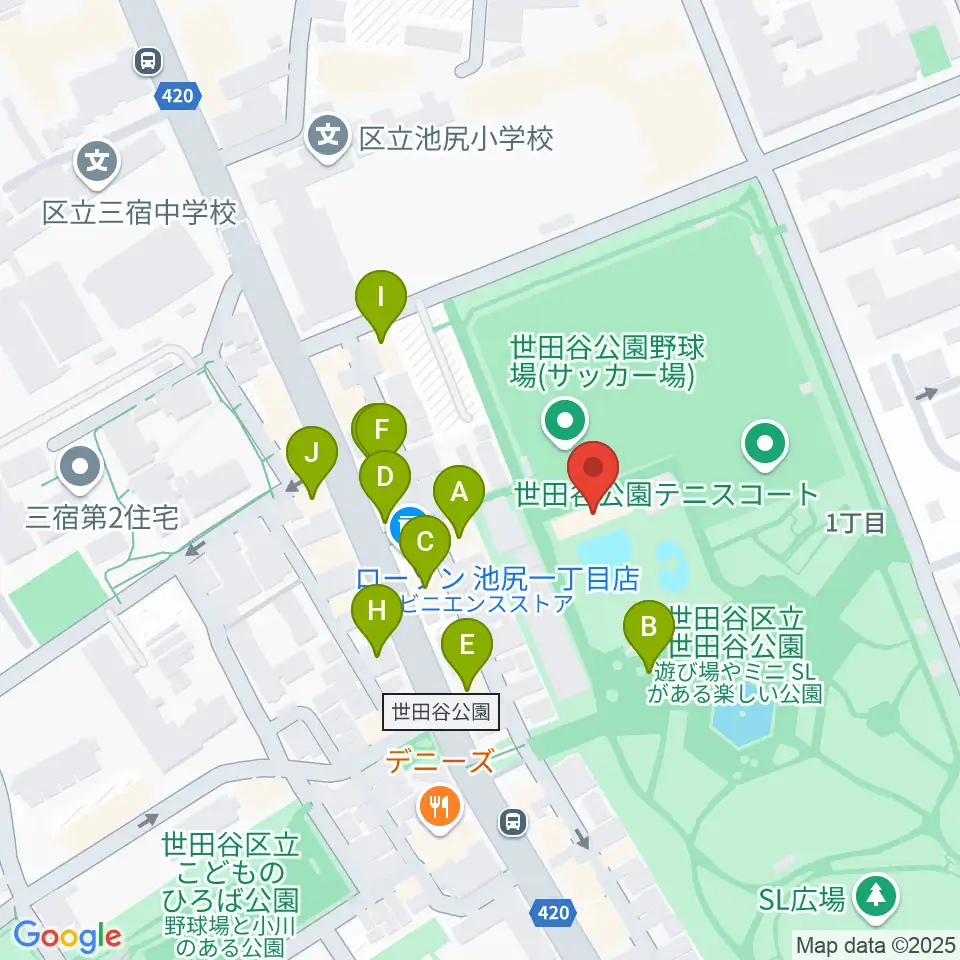 せたがや未来の平和館周辺のファミレス・ファーストフード一覧地図