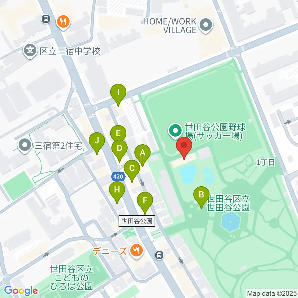 せたがや未来の平和館周辺のファミレス・ファーストフード一覧地図