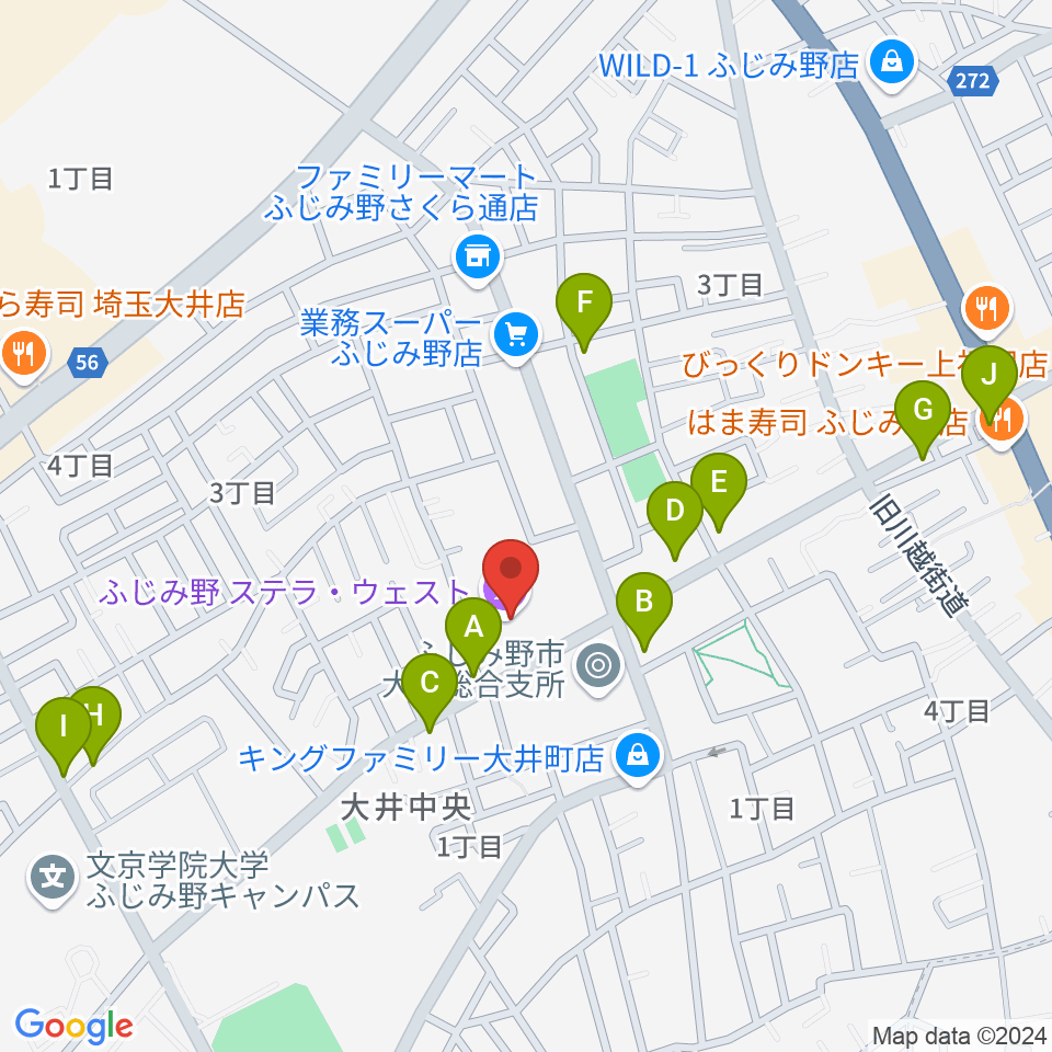 ふじみ野ステラ・ウェスト周辺のファミレス・ファーストフード一覧地図