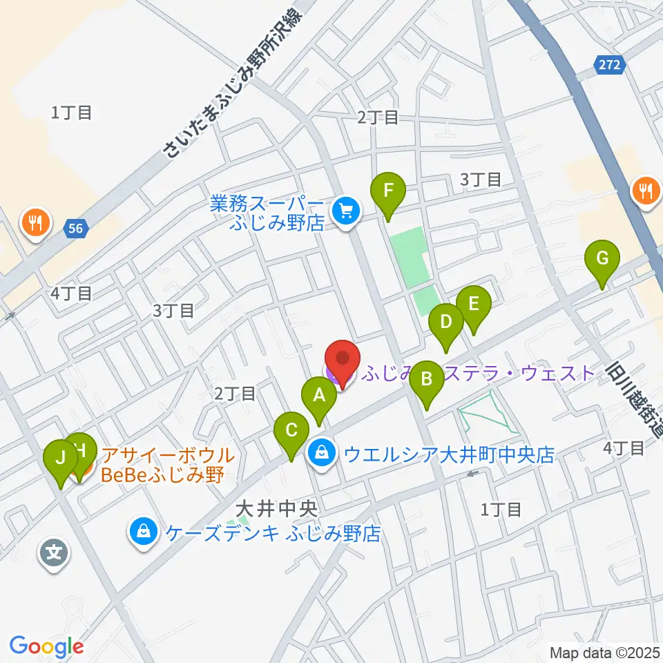 ふじみ野ステラ・ウェスト周辺のファミレス・ファーストフード一覧地図