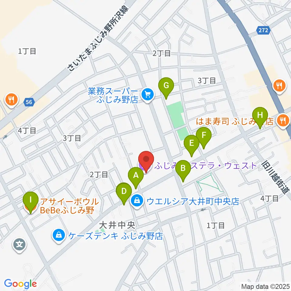 ふじみ野ステラ・ウェスト周辺のファミレス・ファーストフード一覧地図