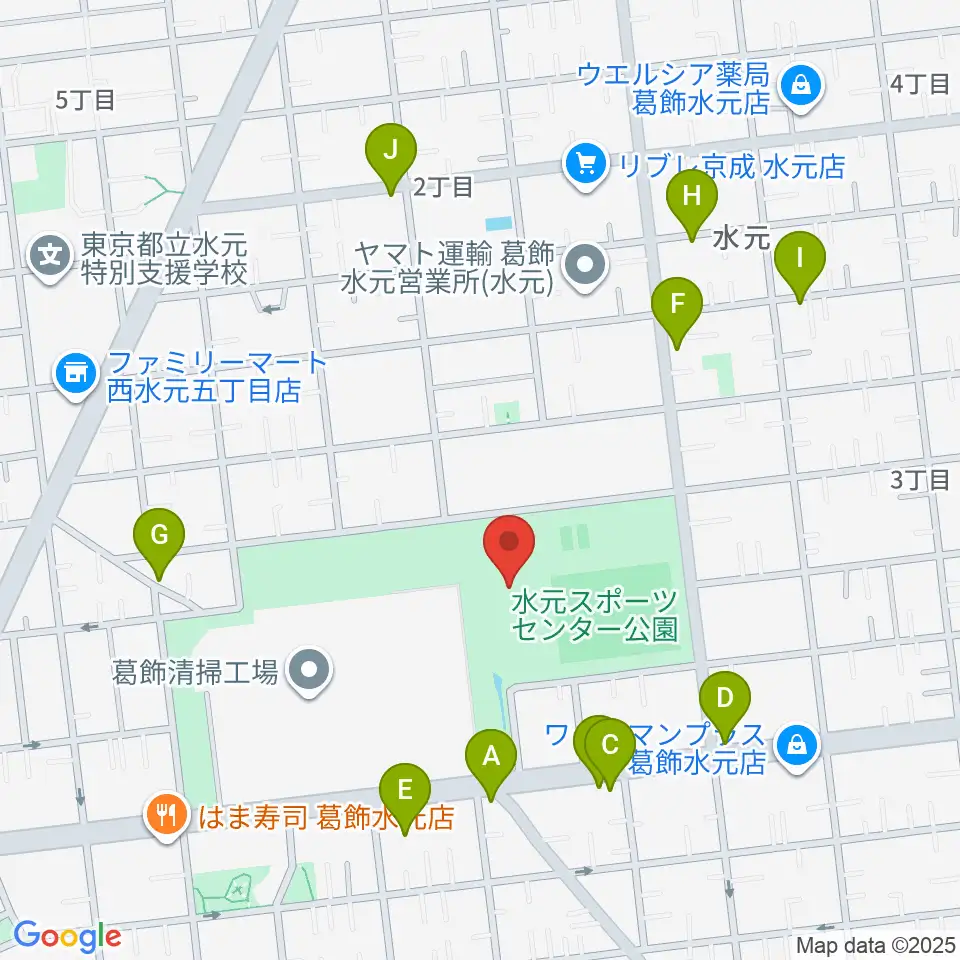 水元総合スポーツセンター周辺のファミレス・ファーストフード一覧地図