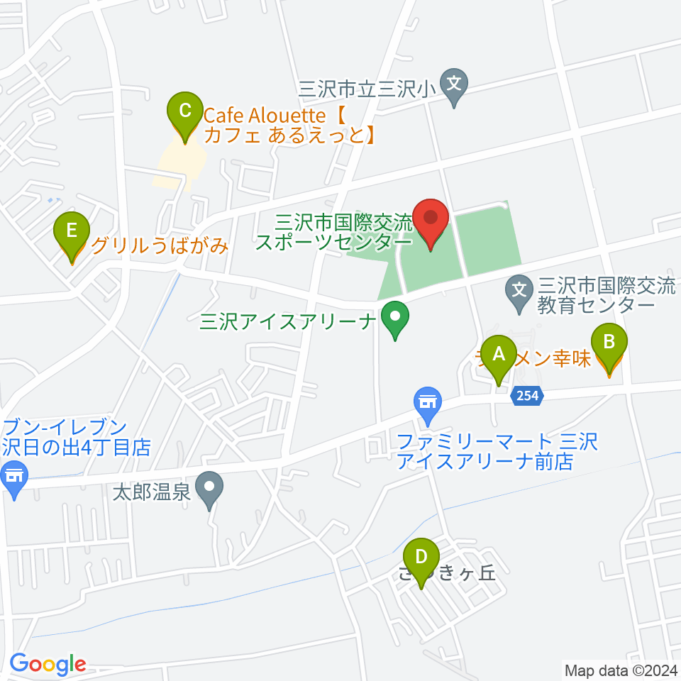 三沢市国際交流スポーツセンター周辺のファミレス・ファーストフード一覧地図