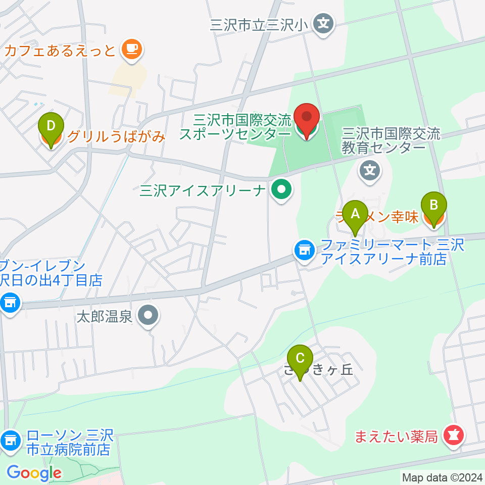 三沢市国際交流スポーツセンター周辺のファミレス・ファーストフード一覧地図