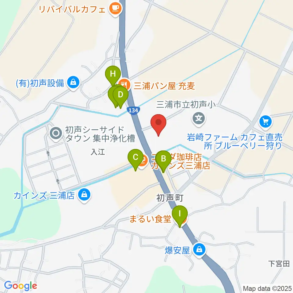 三浦市総合体育館 潮風アリーナ周辺のファミレス・ファーストフード一覧地図