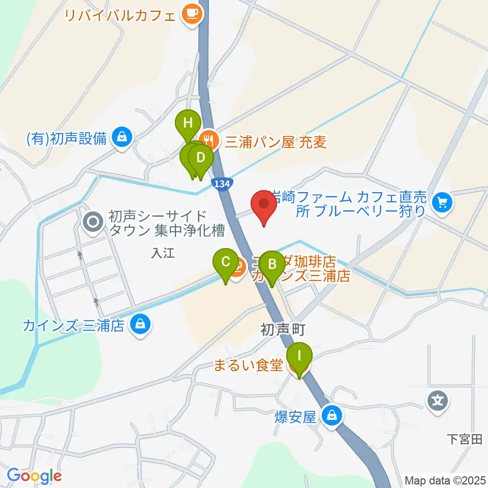 三浦市総合体育館 潮風アリーナ周辺のファミレス・ファーストフード一覧地図