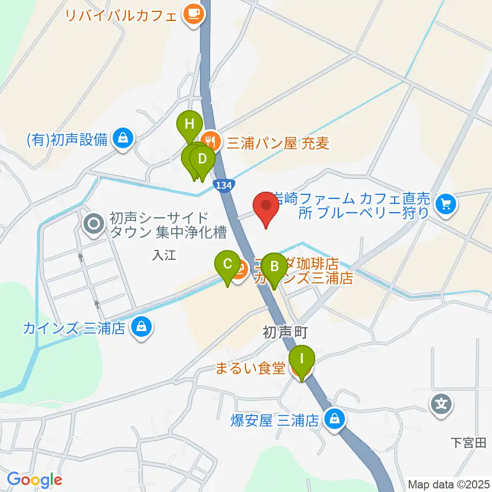 三浦市総合体育館 潮風アリーナ周辺のファミレス・ファーストフード一覧地図