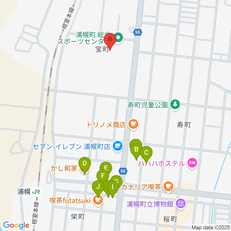浦幌町総合スポーツセンター周辺のファミレス・ファーストフード一覧地図