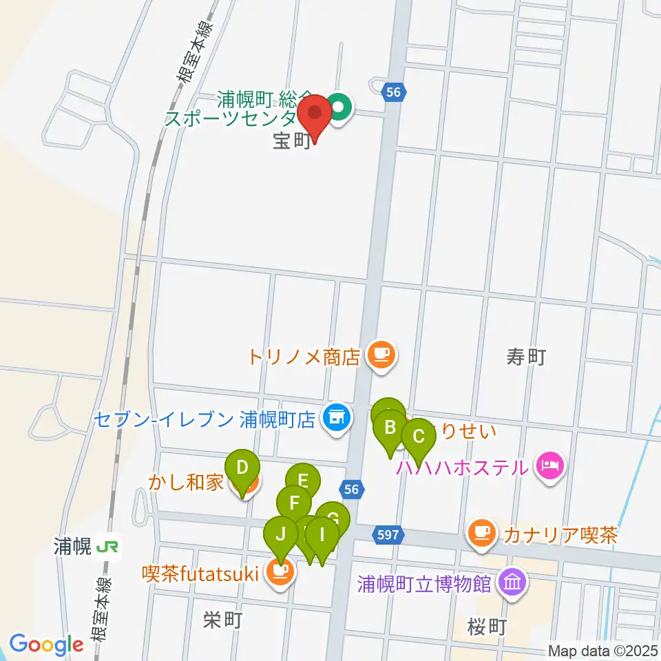 浦幌町総合スポーツセンター周辺のファミレス・ファーストフード一覧地図
