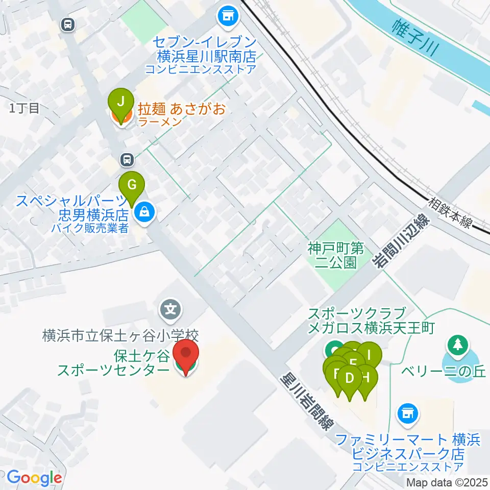 横浜市保土ケ谷スポーツセンター周辺のファミレス・ファーストフード一覧地図