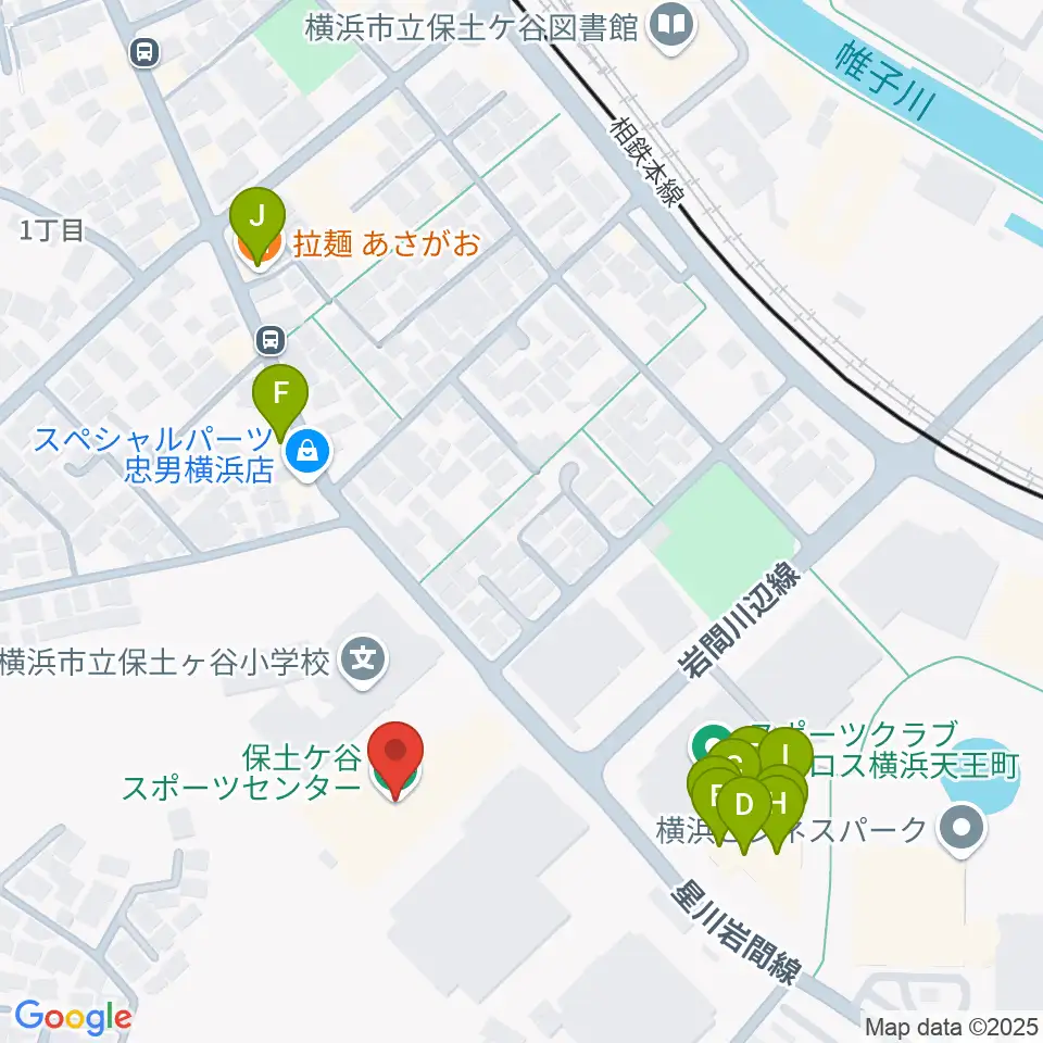 横浜市保土ケ谷スポーツセンター周辺のファミレス・ファーストフード一覧地図