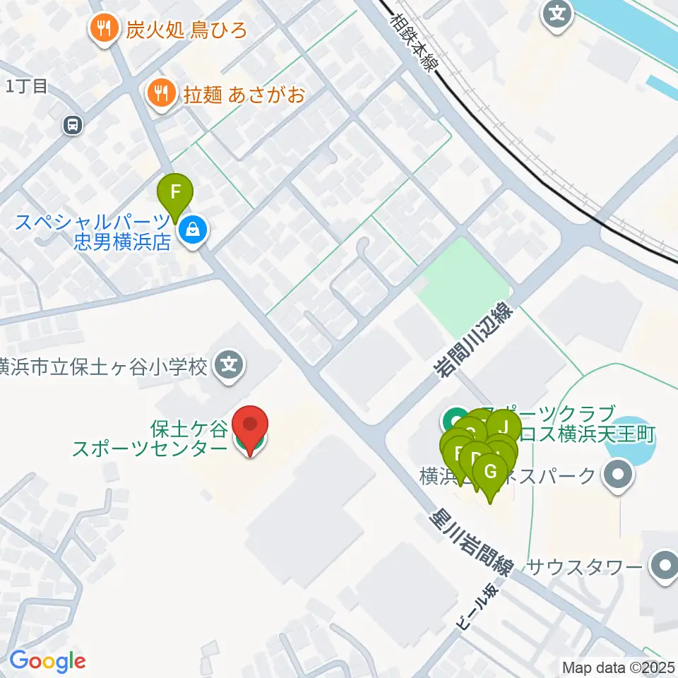 横浜市保土ケ谷スポーツセンター周辺のファミレス・ファーストフード一覧地図