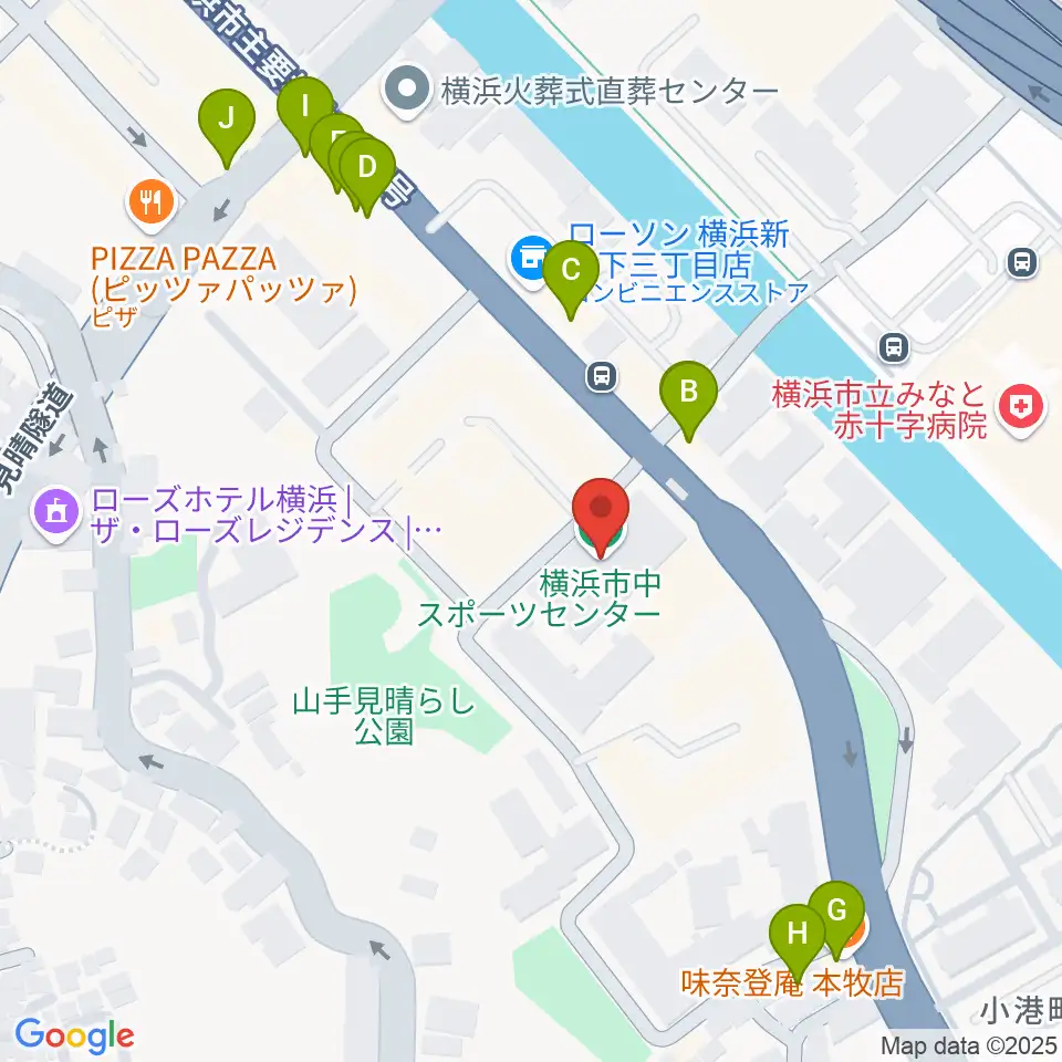 横浜市中スポーツセンター周辺のファミレス・ファーストフード一覧地図