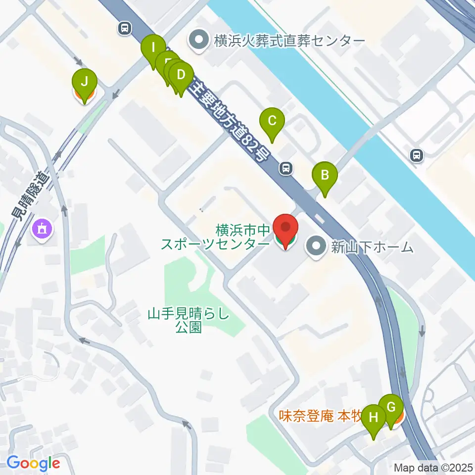 横浜市中スポーツセンター周辺のファミレス・ファーストフード一覧地図