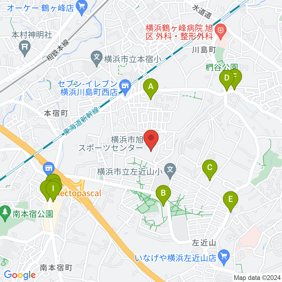 横浜市旭スポーツセンター周辺のファミレス・ファーストフード一覧地図