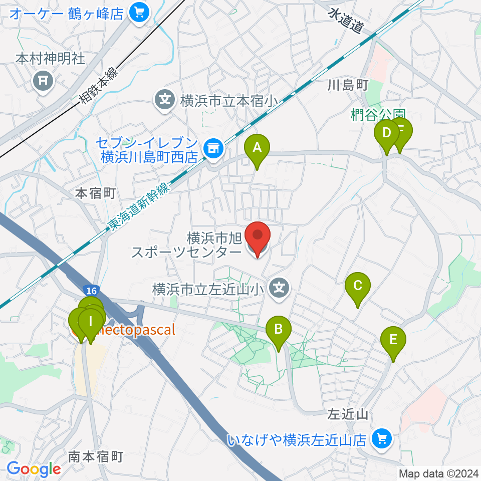 横浜市旭スポーツセンター周辺のファミレス・ファーストフード一覧地図